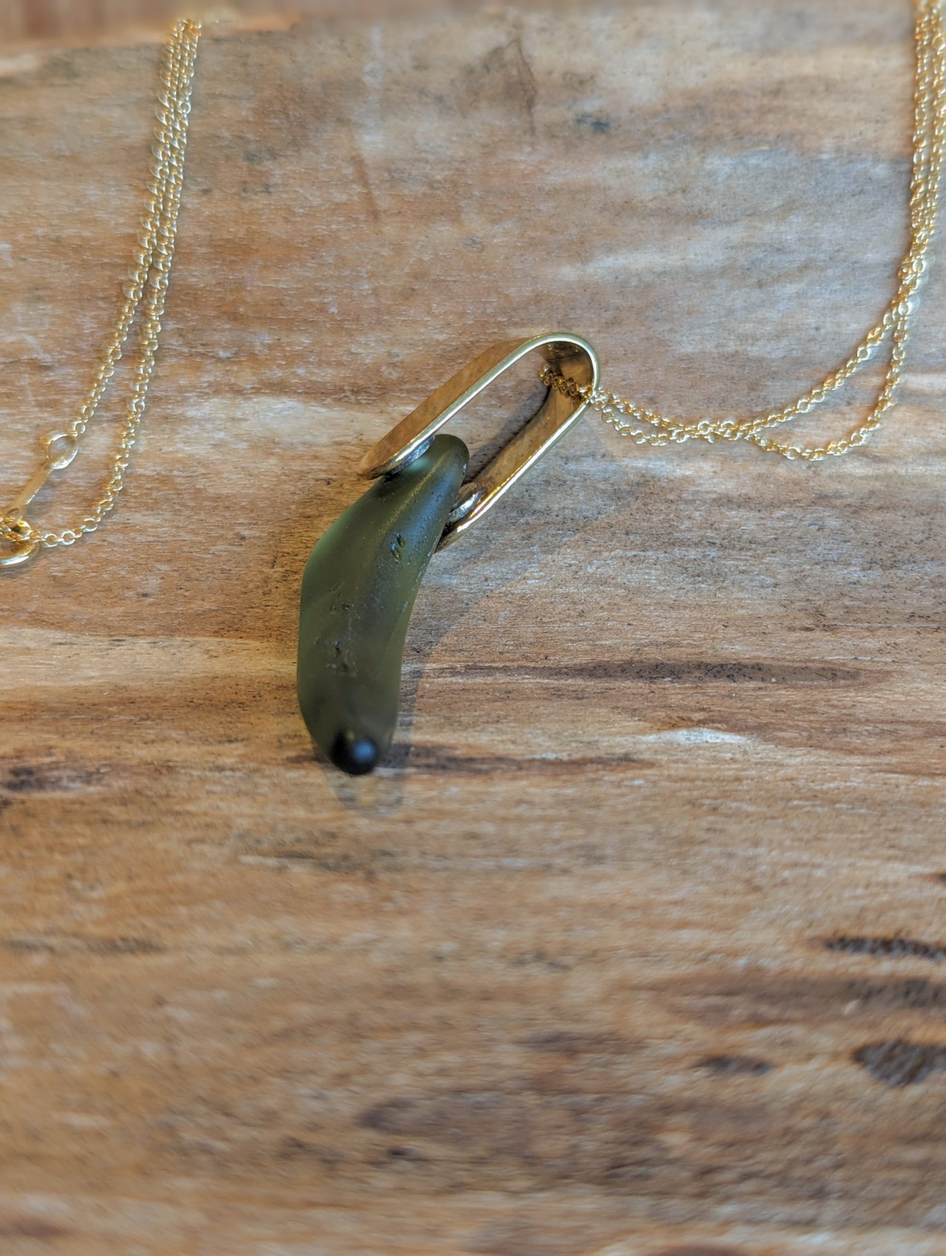 Green Sea Glass Tusk Necklace