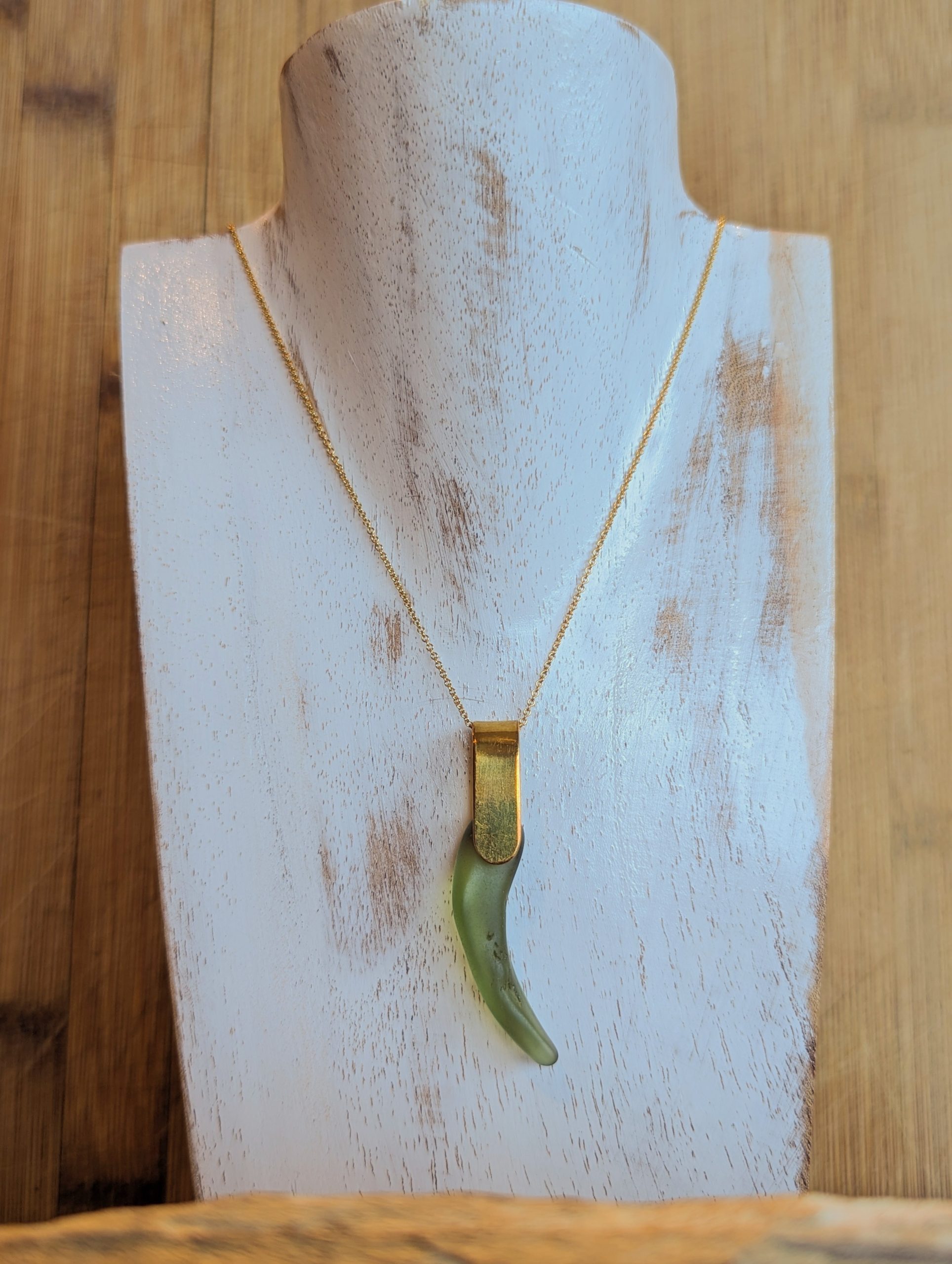 Green Sea Glass Tusk Necklace
