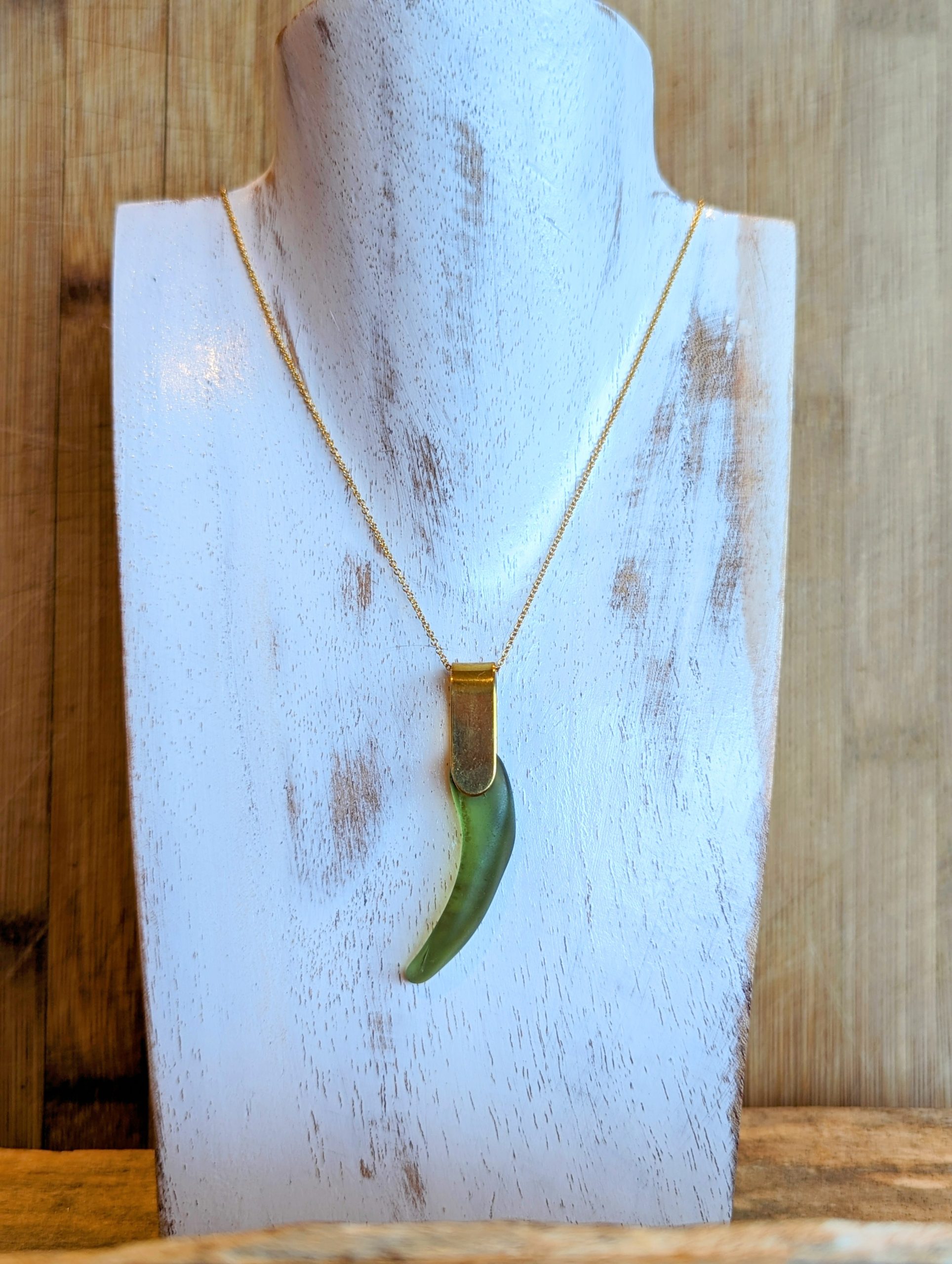 Green Sea Glass Tusk Necklace