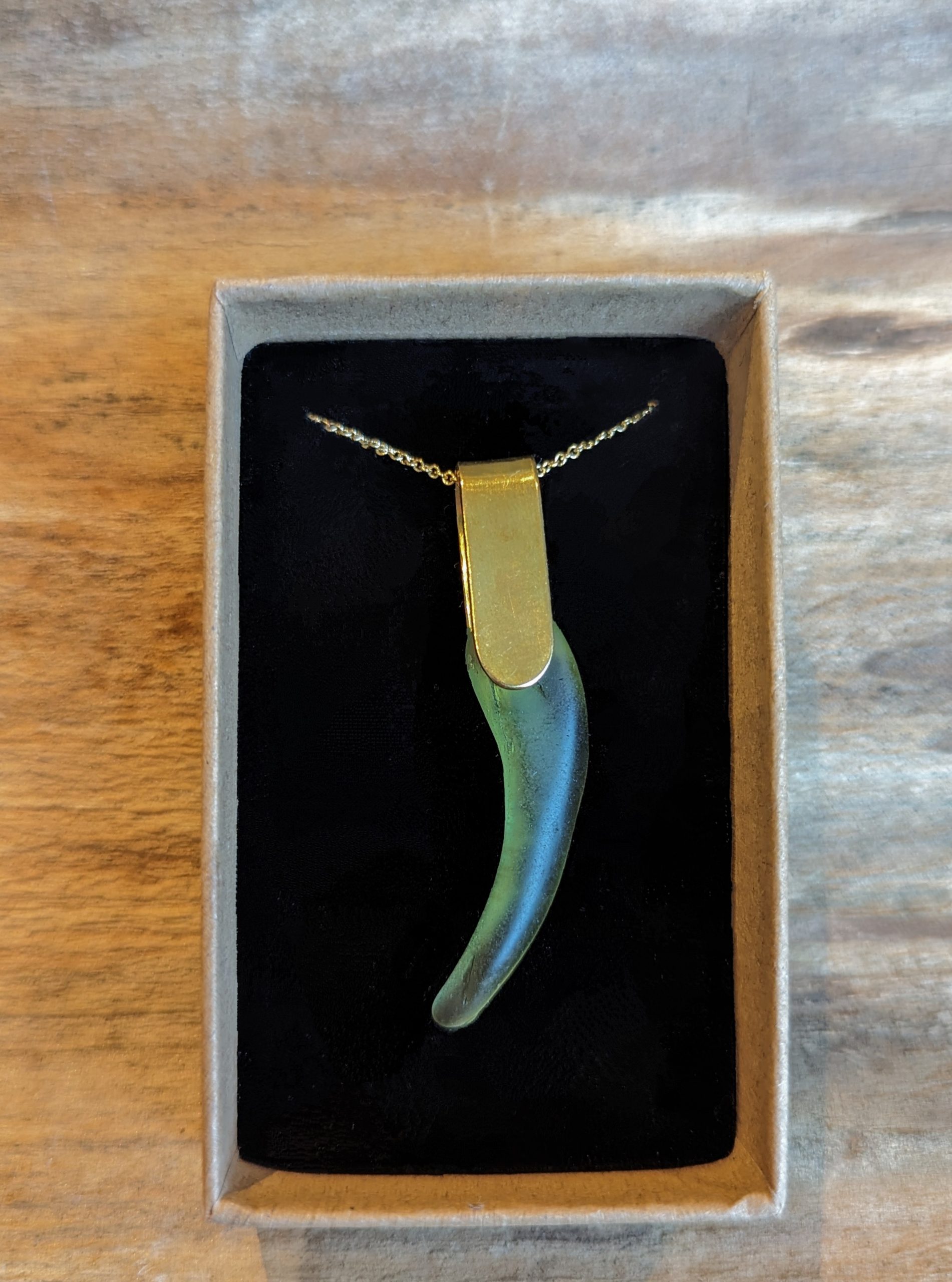 Green Sea Glass Tusk Necklace