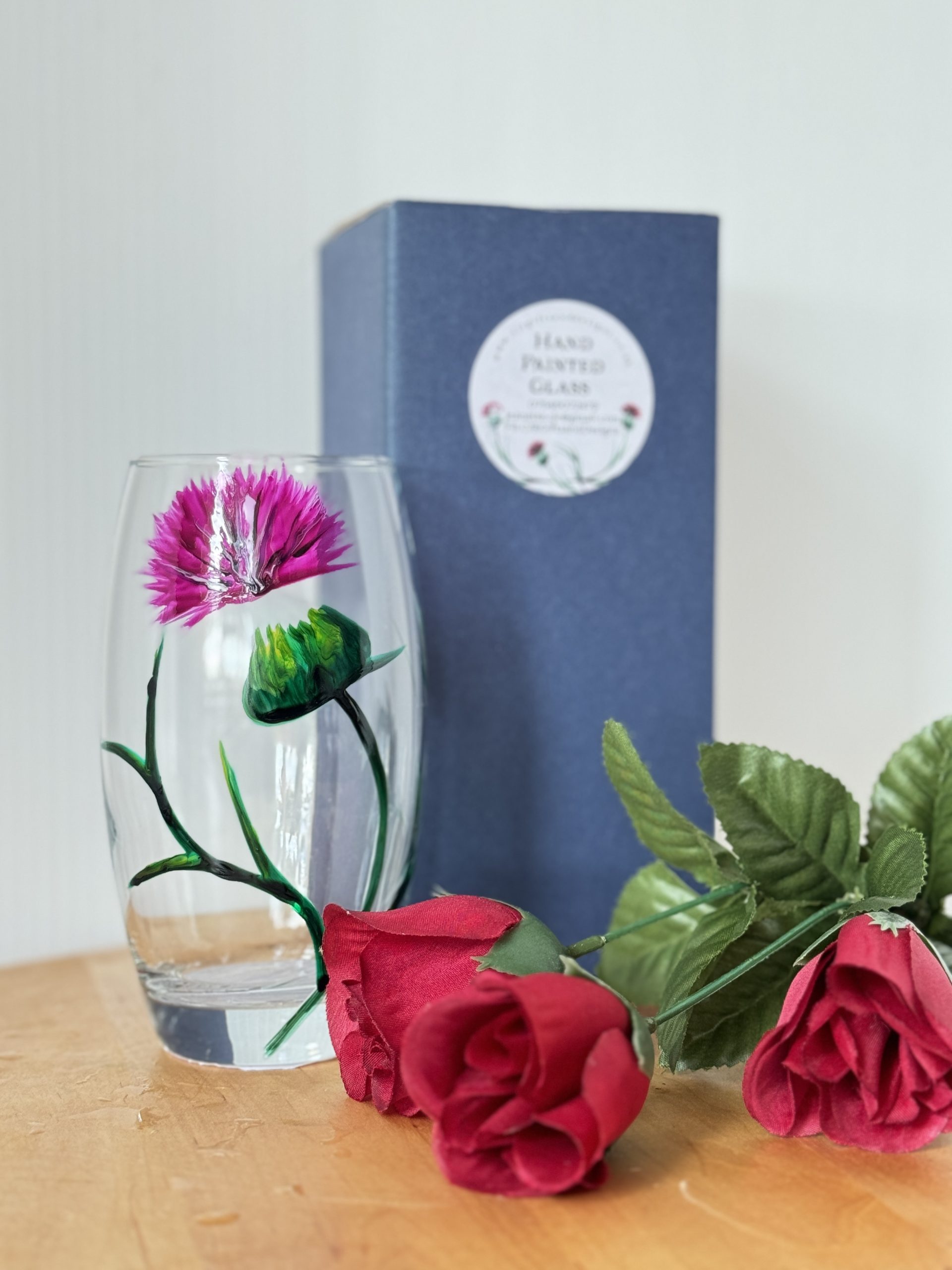 Drinks tumbler with Hand painted thistle