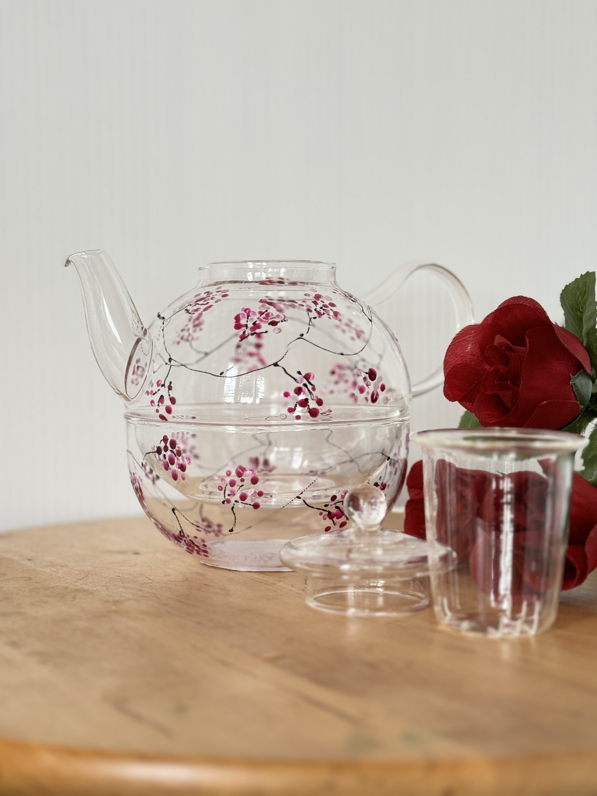 Hand Painted Glass Tea Pot Set for One - Image 4