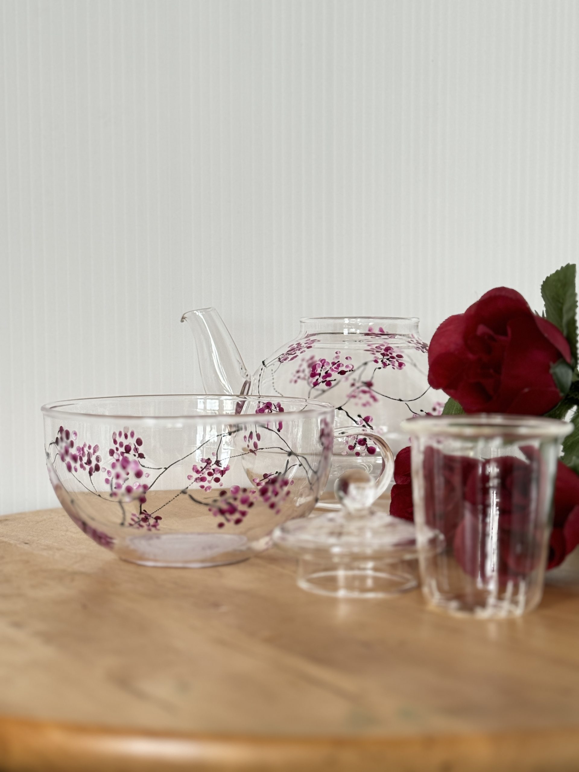 Hand Painted Glass Tea Pot Set for One - Image 3