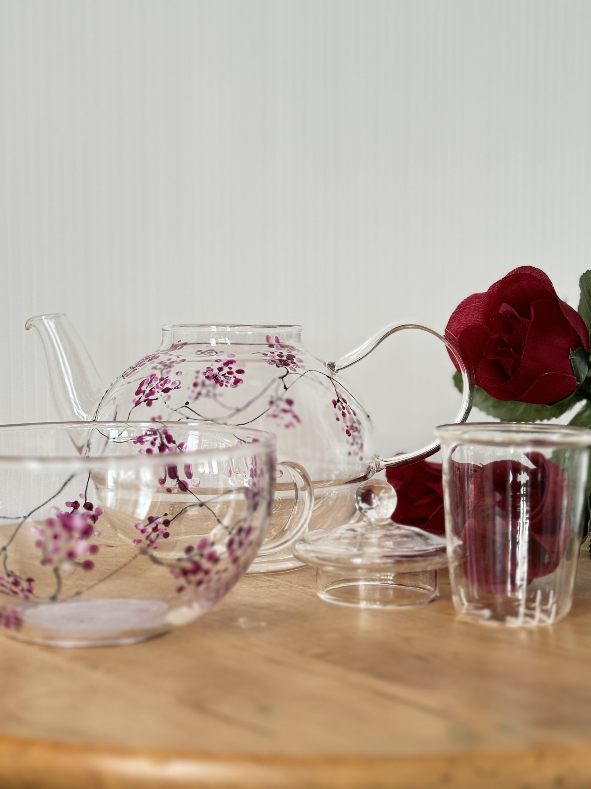 Hand Painted Glass Tea Pot Set for One - Image 2