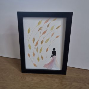 Watercolour- silhouette, golden leaves.